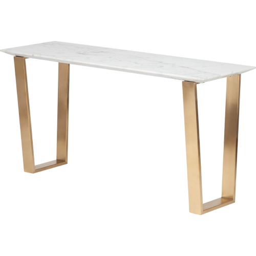 Catrine Console w/ White Marble Top on Brushed Gold Stainless Base